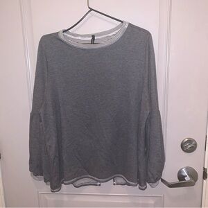 IC By Connie K Grey Open Back Bishop Sleeves Blouse Size XL